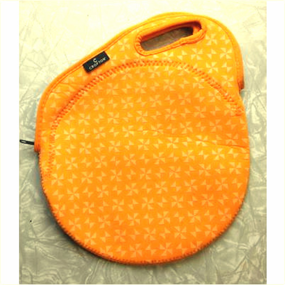 Orange Round Circular Crofton Neoprene Insulated Zippered Lunch Bag w Handles